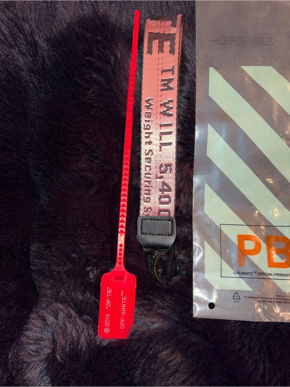 Off-White Industrial Pink Lanyard Keychain + Red Zip Tie & Product Bag